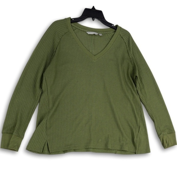 Calvin Klein Ladies Small Waffle Long Sleeve Top w/ V-neck and Side Slits. EUC - Picture 1 of 10